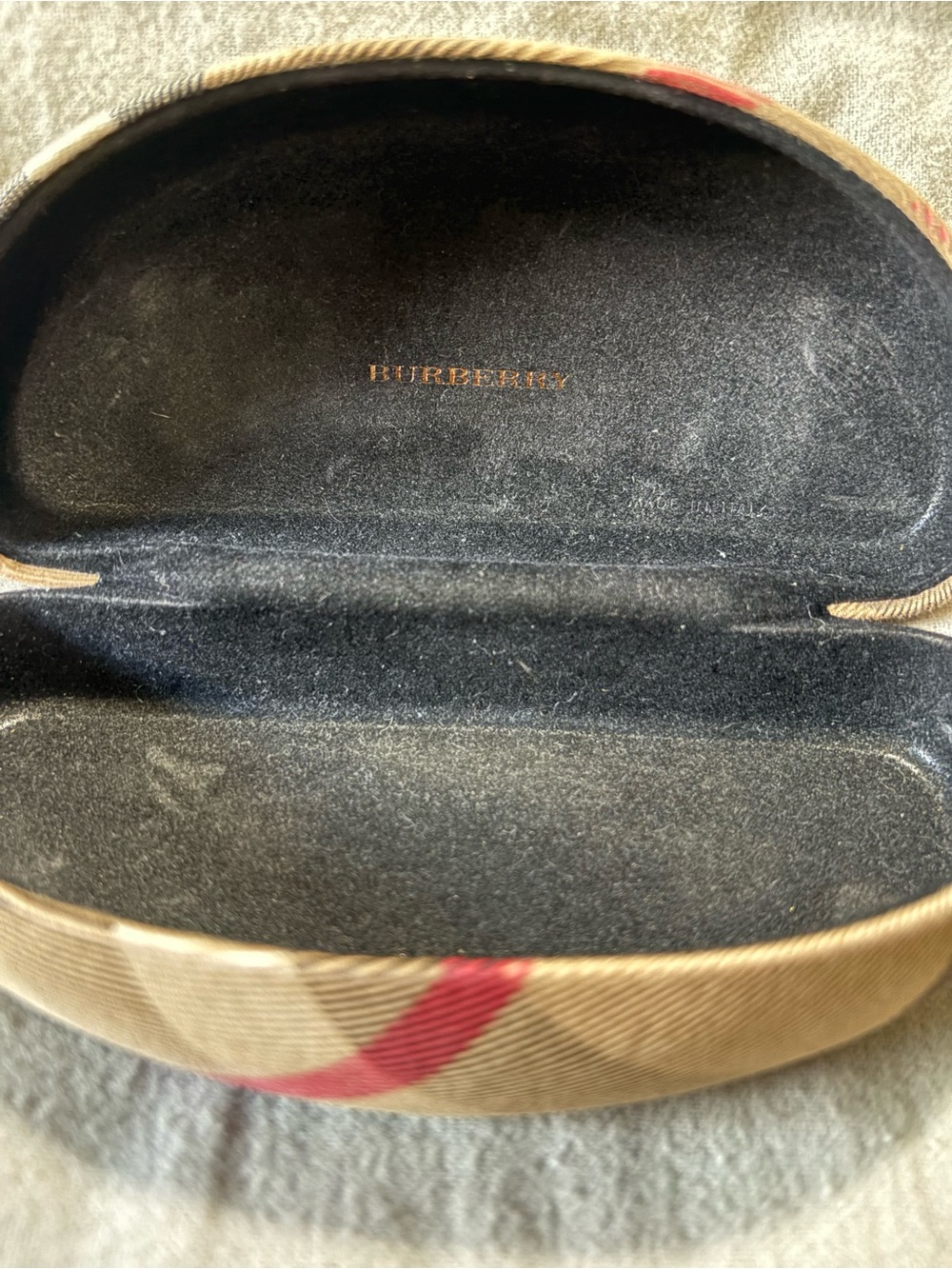 Burberry Plaid Eyewear Case with Black Interior and Red Accent